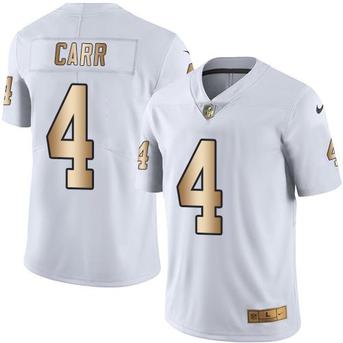 Nike Raiders #4 Derek Carr White Youth Stitched NFL Limited Gold Rush Jersey